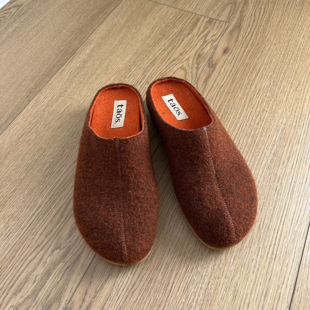 Taos Woollery Slippers Clogs Burnt Orange Wool Slip On Mules Women's EU 40 US 9